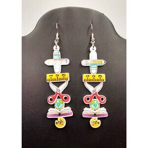Colorful Teacher Dangle Earrings Acrylic School Theme Statement
